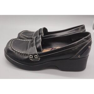 Xhilaration Vintage Y2K  Block Chunky Heel Black Leather Loafers Sz 8 M Strap
